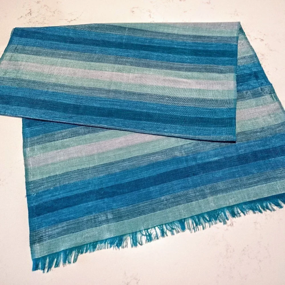 Handwoven Moroccan Blue Striped Oblong Scarf Wrap